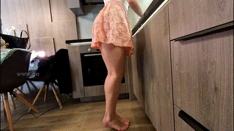 Big boobs blonde hot college girl in a mini skirt do house chores and flashes he.gif